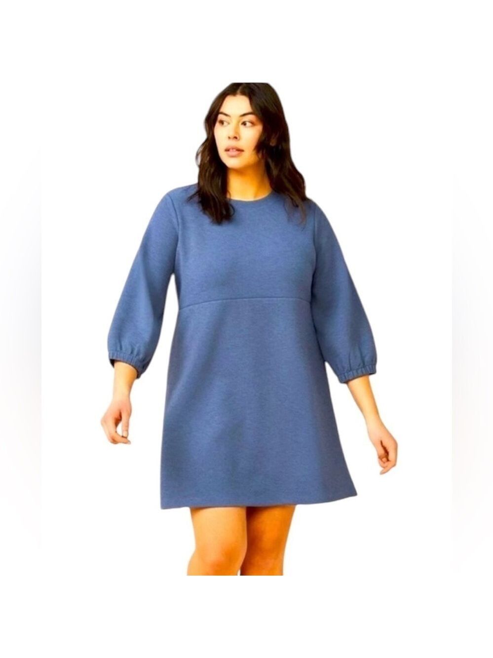 Free Assembly 3/4 Sleeve Crew Swing Dress Size XXXL Blue Stretch Party A-line
